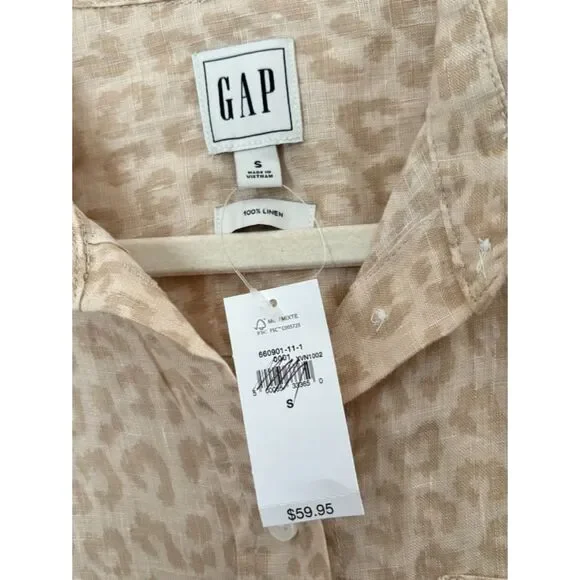 Gap 100% Linen Animal Print Shirt Women's Size Small New Neutral Classic N64 - Picture 8 of 14